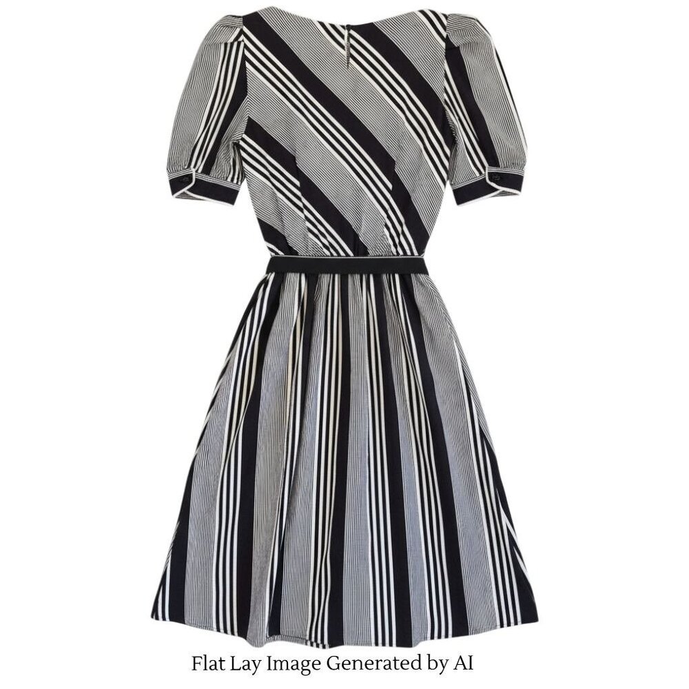 Vintage Brown & White Striped Midi Dress | Handmade 1980s Elastic Waist - Picture 9 of 16